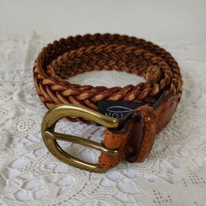 Brighton Women's 33" Brass Buckle Brown Leather Braided Woven 1" Belt Sz 28